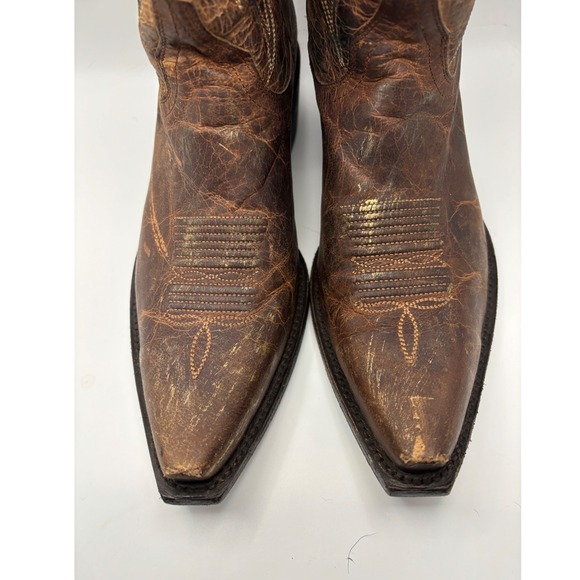 Cavenders Western Boots Brown Leather Stitch with Gold Brush Strokes Size 6.5 B - Picture 3 of 13
